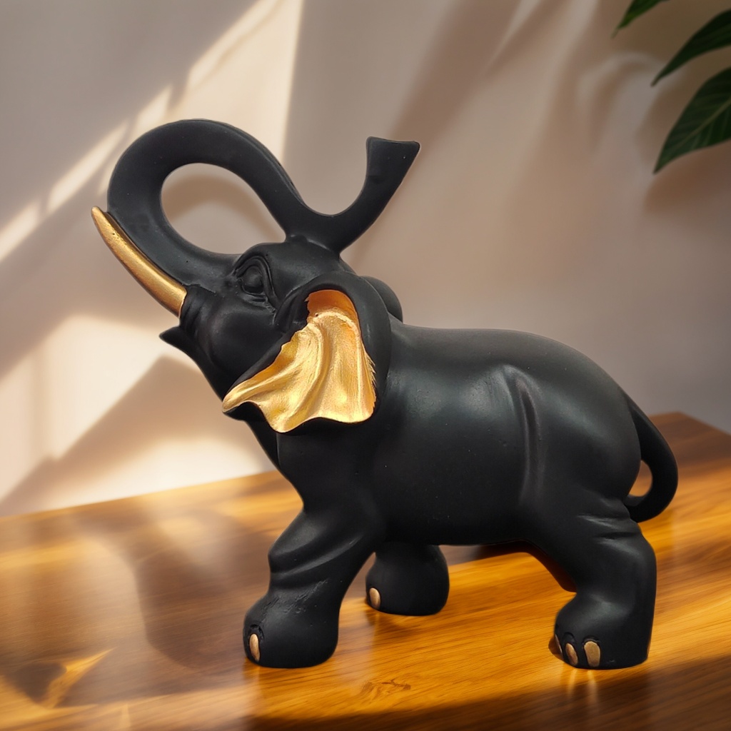 Resin Art Decoration Items - 1 Parça Siyah Altın Şanslı Fil