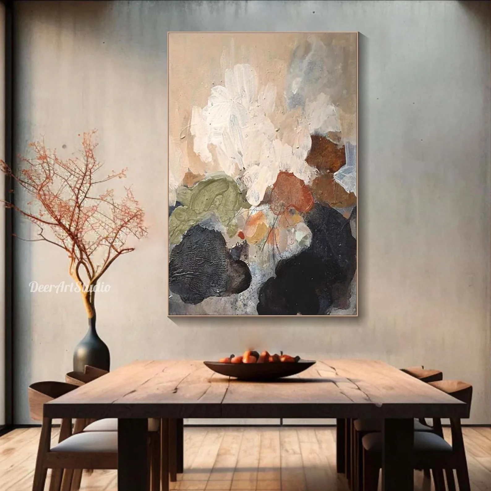Resin Art On Canvas - Mhemyo Toprak Tonları Minimalist Soyut El
