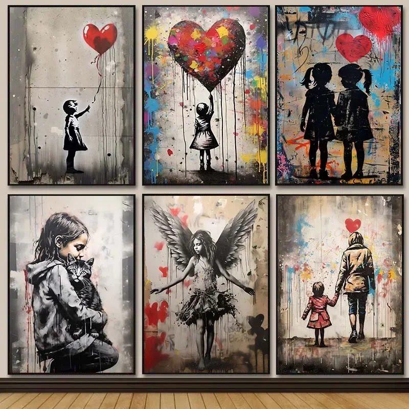 Resin Art On Canvas - Banksy Grafiti Erkek Kız Balonlu Kanvas