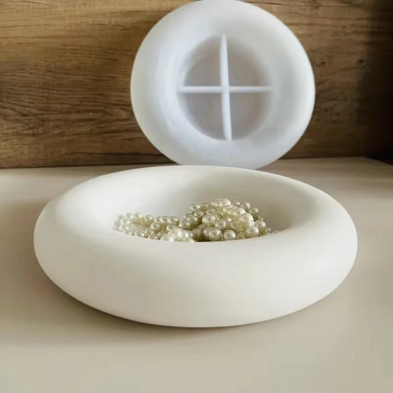Tray Mold Rectangle - Büyük Yuvarlak Tepsi Çimento silikon kalıp