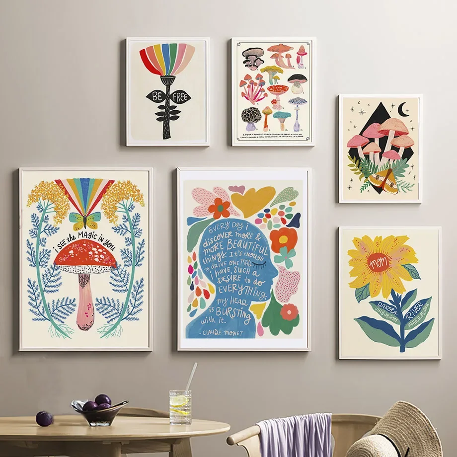 Resin Art Quotes - Boho Mantar Kelebek Ayçiçeği Alıntı Soyut
